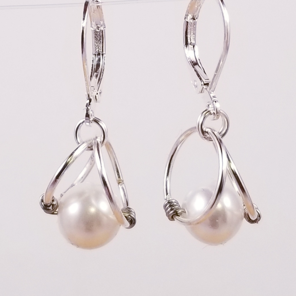 Glass White Pearl Silver Earrings